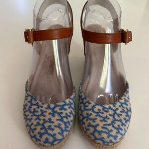 Lands' End Cara Espadrille Blue Coral Coastal Greek Isles Nautical Shoes SZ 7